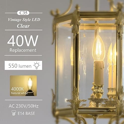 DiCUNO Ampoule LED E14, blanc neutre 4000K, 4W ampoule led flamme équivalent 40W incandescence, 550LM, Non-dimmable, Vintage filament LED en forme de bougie pour lustre et plafonnier, 6 Pièces