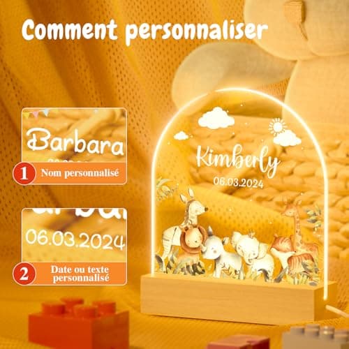 iDIY Veilleuse Bébé Cadeau Naissance Personnalisé - Cadeau Personnalisé Bebe, Cadeau Naissance Garçon ou Fille, Lampe Personnalisée Decoration Chambre Bebe - Safari