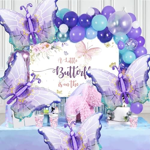 Ballons Papillon, 4 pièces Ballons en Papier Aluminium Papillon, Ballon Papillon Violet, Papillon Decoration, pour Anniversaire Filles Fête à Thème Papillon Fête de Jardin Mariage