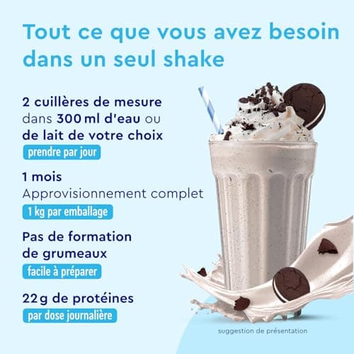 Poudre de Proteine Vegan Cookies & Cream - 1kg de proteine vegetale - 33 portions de 22g de protéine - SANS soja - A base de de pois, de fèves et de protéines de tournesol - 100% végan & sans lactose