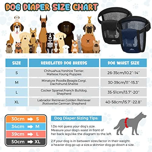 2 Paquets Couches pour Chien Femelles Lavables Pantalon pour Chien de Protection avec 6 Serviettes Hygiéniques Culotte Menstruelle pour Chien Chaleurs Saignements Mensuels, Noir et Bleu (XL)