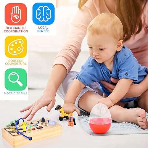 Montessori Busy Board Light Switch, Jouet en Bois à Partir de 1 an, Tableau d'activités Electroniques pour Bébé 18 Mois, Jouet d'apprentissage Sensoriel, Cadeau pour Garçons et Filles de 2 3 4 ans