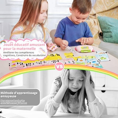 Français Standard, Carte Flash Parlante Éducatives 400 Mots, Jeu Educatif pour Enfants dès 12 Mois, Développement du Langage, Montessori Jouets Interactifs pour Préscolaires Garçons Filles 2-6 -Rose