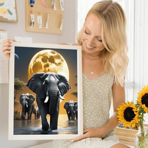 feelive Peinture Diamant Adulte, Eléphants DIY Diamant Kit Complet 5D Diamond Painting Artisanat Strass Point de Croix Painting pour Adultes, Enfants, Décoration Intérieur 30x40cm