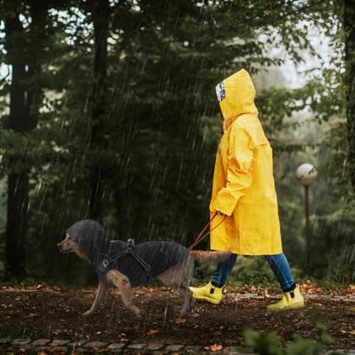 Mosucoirl Manteau de Pluie imperméable pour Chien à Capuche réfléchissant pour Chien Veste de Pluie réglable pour Chiens et Chiots de Petite Moyenne et Grande Taille(Noir, L)