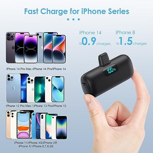 Mini Batterie Externe pour iPhone 5000mAh, Mise à Niveau 15W PD 3.0A Charge Rapide, Compact et Léger Power Bank Écran LCD Chargeur Portable Compatible avec iPhone 14/14 Pro Max/13/12/11/XR/X/8/7/6