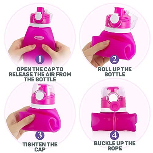 Kemier Bouteilles d'eau Pliables en Silicone de 750 mL,Sans BPA,Approuvées par La FDA.Bouteilles d'eau Pliables Pouvant s’Enrouler Pour Sports et Plein Air,étanches et à l'épreuve Des Fuites(Rose)