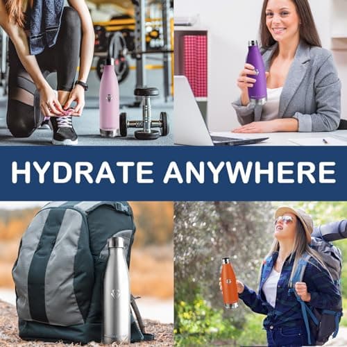 Grsta Gourde - Gourde Isotherme - 500ml - Bouteille Isotherme, sans BPA, Gourde INOX Reutilisable, Gourde Enfant & Adulte pour Sport, école, Bureau, Gym