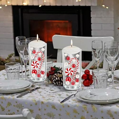 Viilich Lot de 6054 perles flottantes pour vase de Noël - Perles flottantes en gel de sucre d'orge (rouge et blanc)