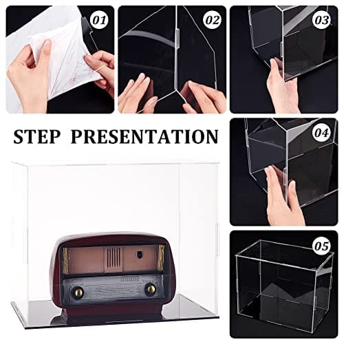 FINGERINSPIRE Vitrines de Figurines en Plastique 26x16x20.5 cm Boîte de Présentation de Figurines d'action Anti-Poussière Transparente avec Vitrine de Base Noire pour Modèles, Blocs de Construction
