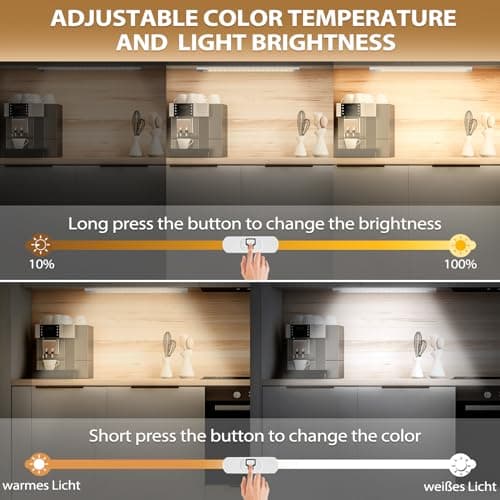 Lot de 3 lampes LED 72 LED pour meuble de cuisine - 30 cm - Avec détecteur de mouvement - Rechargeable par USB et 3 modes de couleur - Barre lumineuse pour armoire, cuisine, veilleuse pour