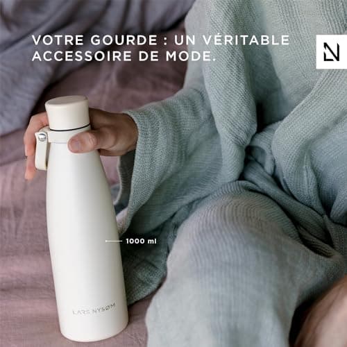 LARS NYSØM Gourde INOX 1000ml | 1L Bouteille d’eau isolée | Gourde étanche pour Le Sport, la Bicyclette, Les Enfants (Sage Green, 1000ml)