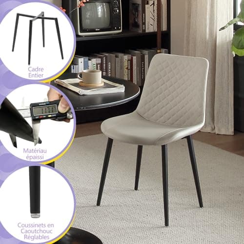seonyou Chaise Salle à Manger Lot de 4 Chaise de Cuisine, Beige Similicuir avec Dossier et Siège Rembourré Pieds en Métal, Moderne Chaise Design