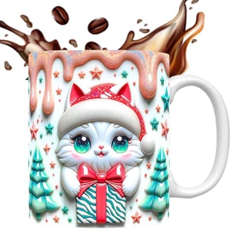 Ancsttu Tasse à café 3D, motif chat de Noël | Tasse à café en céramique avec chapeau de Noël 350 ml pour famille, , amis, collègues