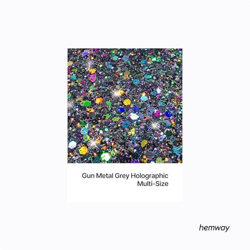 Paillettes multi-tailles holographiques gris métallisé ultra scintillantes pour ongles visage festival Noël Halloween maquillage épaisses fines 100 g/3,5 oz