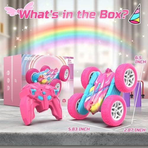 DEERC RC Voiture Telecommandé, 4WD Rose Voiture Telecommandé Enfant Fille, RC Stunt Voiture Jouet 360° Flip Rotatif et Lumière, Jouet Cadeau Fille 3-12 Ans