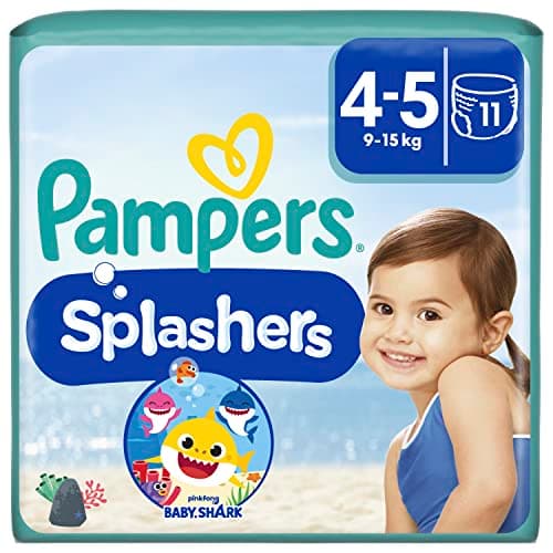 Pampers Splashers, Taille 4-5, 11 Couches-Culottes de Bain Jetables, 9-15kg, Le Confort D'un Maillot De Bain Et La Protection Pampers Optimale dans l'Eau, Edition Limitée Baby Shark