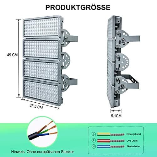 POWFUL Projecteur LED 400W Projecteur LED 40000LM Projecteurs 3000K Projecteur extérieur IP67 Étanche 4 projecteurs avec angle réglable adapté aux arrière-cours de stade