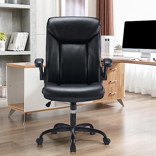 MZLEE Chaise de Bureau, Chaise Ergonomique en Cuir PU Pivotante avec Accoudoir Rabattable, Hauteur réglable, Confortable pour Les Jeux de Bureau à Domicile (Noir)