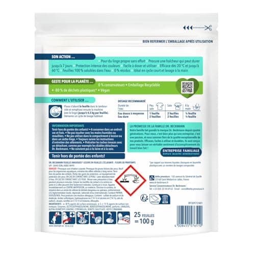 Dr. Beckmann FEUILLES MAGIQUES Lessive en feuilles L'ÉCLATANTE | Format pré-dosé, pratique et léger | 100% hydrosoluble, facile à utiliser et ranger | 25 feuilles