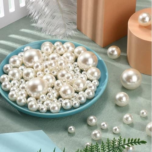 Jisrcha 150 Perles Artificielles, Perle Nacrée,Sans Trou Tailles Mixtes, Perles Rondes Flottantes de Taille Variée pour La Fabrication de Bijoux, Colliers, Bougie Flottante 8/14/20 MM (blanc)