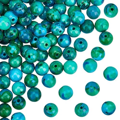 OLYCRAFT Environ 93~99pcs Perles de Chrysocolle Naturelles 8mm Perles de Pierres Précieuses Rondes avec Trou Dyed Perle Pierre Naturelle Perles en Vrac pour Bracelet Collier Fabrication de Bijoux