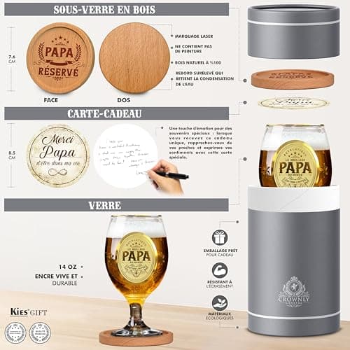 CROWNLY CRYSTAL® Cadeau Papa Verre A Biere Cadeau Personnalisé Annonce Grossesse Papa Cadeau Meilleur Papa Cadeau Anniversaire Homme Cadeau Original Homme Idee Cadeau Papa Verres À Bière