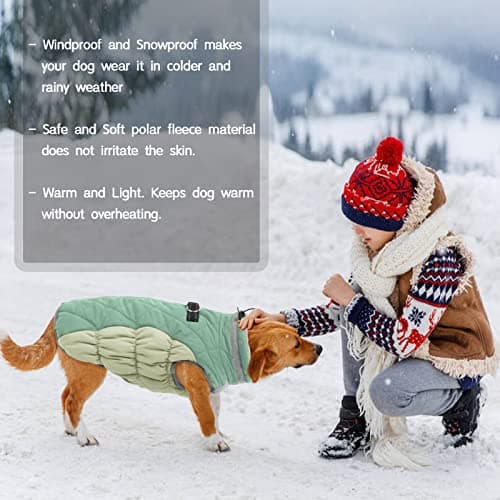 Kuoser Manteau Imperméable pour Chien, Veste d'hiver Chaude pour Chien Coupe-Vent, Gilet Réfléchissant Doublure en Polaire et Col en Fourrure, Vêtements d'Extérieur pour Chiot avec Anneau en D