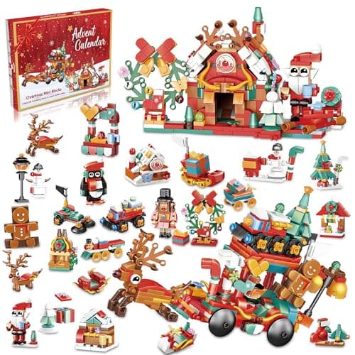 cadeau de Noël Calendrier de l'Avent de Noël pour enfants 2024 - Blocs de construction Cadeaux de vacances pour enfants Ados Coffret cadeau 24 pour filles garçons 12 en 1