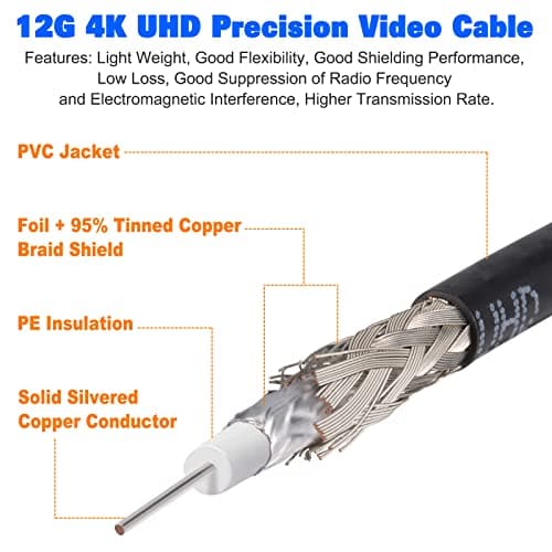 Superbat Câble SDI 60cm 3G/6G/12G BNC Mâle à Mâle Belden 4855R 75ohm Câble Vidéo SDI pour 3G-SDI/12G-SDI/HD-SDI/4K/8K Enregistreur Oscilloscope Caméra de Sécurité Convertisseur SDI