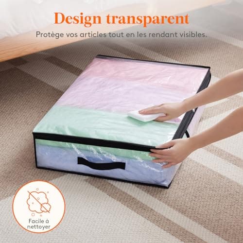 Lifewit Lot de 4 Sac de Rangement Transparent 60L, Boite Rangement Sous Lit Pliable avec Poignées, Sac de Rangement Vetement en PP pour Demenagement, Vêtements, Couvertures, Housse de Couette, Jouets