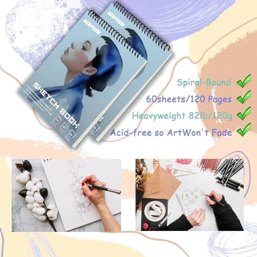 Aunphuw Carnet Dessin A5 Sketchbook, 120GSM Cahier Dessi Reliure Spirale Papier Dessin Cahier avec Couverture Rigide de Croquis Papier sans Acide 120 Pages pour Enfant et Adultes D'artiste