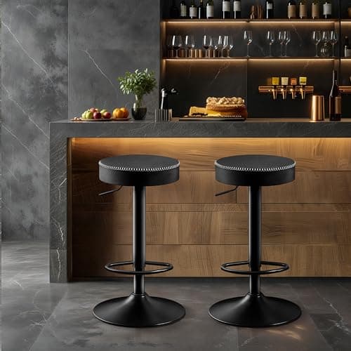 STOOLINK Chaise de Bar Lot de 2 Tabourets de Bar Réglable en Hauteur, Chaises Bar Cuir Microfibre, Tabouret de Bar avec Repose-Pieds, Chaise Bar pour Cuisine, Tabouret Bar Pivotant à 360°-Noir