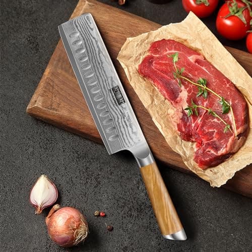 HOSHANHO Damas Couteau de Cuisine Nakiri 16,5 cm en Acier Damas de 67 Couche, Professionnel Super Tranchant Japonais Couteau avec Manche Ergonomique en Bois