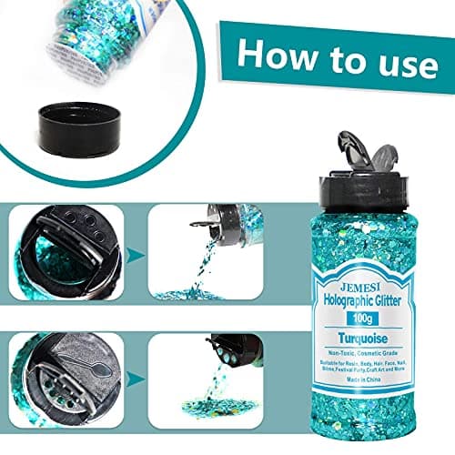 JEMESI Holographique Grosses Paillettes, 100g Turquoise Sequins Glitter, Paillettes pour Visage, Corps, Cheveux, Résine Epoxy, Paillette Visage Festival