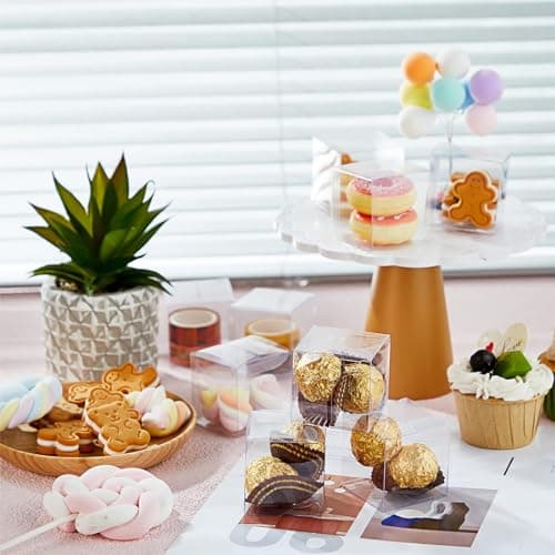 LALAGO 50Pcs Boite Plastique pour Emballage Cadeau, Boite Transparente Mariage Zum Verpacken von Süßigkeiten, Petites Boite Bonbons pour Les Mariages et Les Fêtes, PVC Cube (5 x 5 x 5 cm)