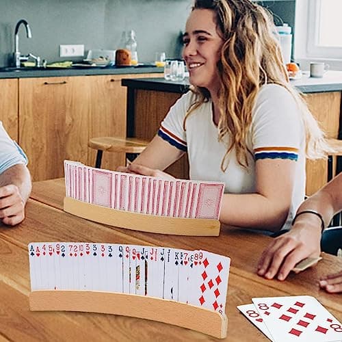 Aatpuss 2 Pièces Porte-Cartes à Jouer en Bois,Support Carte à Jouer,Porte-Cartes à Jouer Arrondi en Bois,Porte Cartes à Jouer au Design Incurvé,pour Les Enfants et Les Seniors