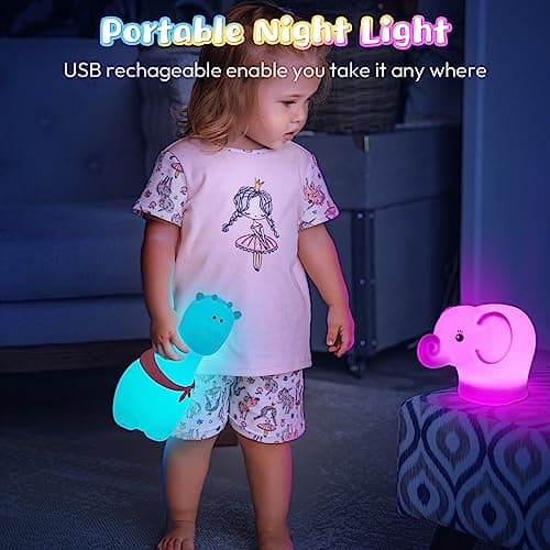 CHWARES Veilleuse pour enfants, veilleuse chat avec télécommande, lampe Kawaii 7 couleurs, décoration de chambre, rechargeable par USB, jolie lampe cadeaux pour bébé, enfants, petits, adolescentes