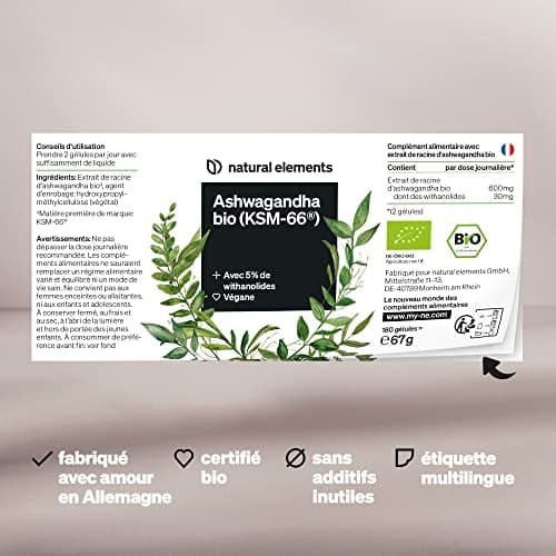 Ashwagandha Bio KSM-66 en Gélules Extra Fort 600mg par dose journalière – 180 Gélules Vegan – 100% Végétalien Certifiée Sans Additifs Artificiels