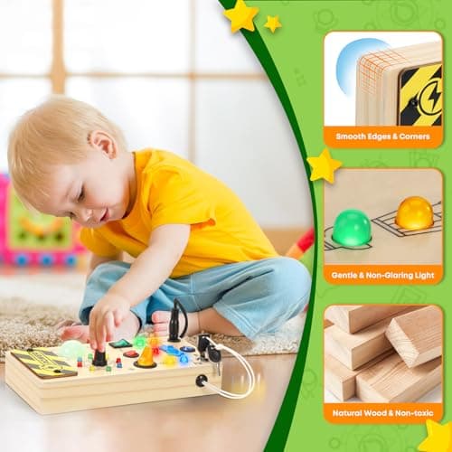 Ophy Busy Board Montessori Planche Activité Montessori Activity Board en Bois avec 9 Interrupteurs 16 Lampes LED Jouet en Bois Bebe Motricité Fine Jeux Educatif Cadeau pour 1 2 3 Ans Jouet Enfant