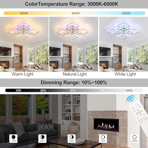 LuFun Plafonnier LED,8 carré double couche lustre salon moderne design,dimmable luminaires intérieur plafonniers,lampe plafond 80W,lustre chambre Chromé,Lampe pour bureau cuisine couloir,3000-6000K