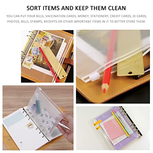 Lot de 12 pochettes classeur A5 6 trous avec étiquettes autocollantes fluo. Dossier à glissière en plastique transparent imperméable à l'eau 6 trous perforés divers dossiers pour l'école de bureau