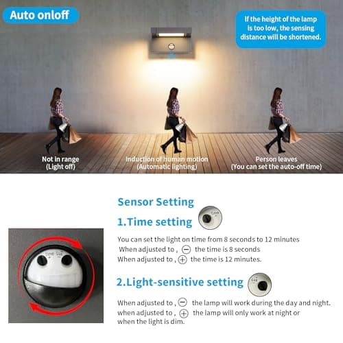 LED Applique Murale Extérieur/intérieur avec Détecteur de Mouvement,12W Moderne Éclairage Lampe avec Panneau Rotatif Imperméable IP65 3000K blanc chaud,Luminaire Murale pour Entrée Jardin,Gris Foncé