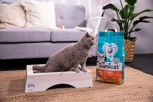 Sanicat Litière agglomérante parfum vanille et mandarine Composée de minéraux naturels avec contrôle des odeurs garanti Retient l’humidité et facilite le nettoyage Format 8L