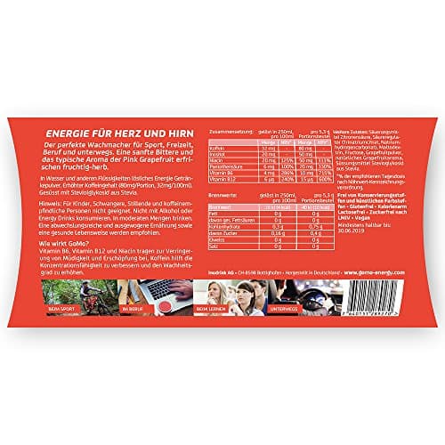 GoMo ENERGY® Boisson de vitalité 100% naturelle |Amélioration de l’endurance sans sucre | Plus d’énergie et de concentration | Végane hypocalorique édulcorée avec stevia | PINK GRAPEFRUIT 30 portions