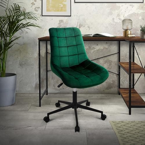 ML-Design Chaise de Bureau, Vert, en Velours, Réglable en Hauteur, Assise Rembourrée avec Piètement Métallique, Dossier Ergonomique, Fauteuil Pivotante sur 5 roulettes Doubles, Tabouret Home Office