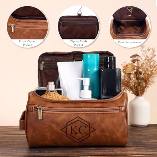 Trousse de toilette personnalisée pour homme, Trousse de voyage Dopp Kit, Nom personnalisé Initiales Cadeau pour garçons d'honneur, Meilleur homme, Fête des pères, Mariage, Anniversaire, Mari