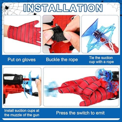 LIDEYE Gant de Lanceur Spiderman,2 Set Gant de Lanceur pour Spiderman, Jouets de Poignet Lanceur de Héros Jouets éducatifs drôles pour Enfants pour la fête de Cosplay (C)