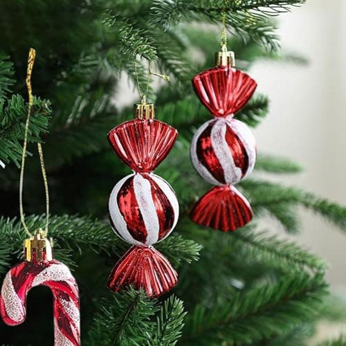 Focenat 18 Pcs Canne de Bonbons Plastique de Noël, Sucre d'orge pour Sapin Noël, Suspendus Candy Cane, Ornements de Sapin Noël, Pendentif de Noël de Décorations (Rouge)