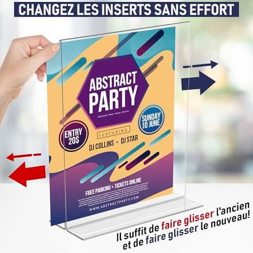 Porte Document A4 en Acrylique – Présentoir de comptoir en T double face, chargement par le bas, base extra large. Idéal pour menus, cadres photo, bureaux, écoles, salles de classe (A4 – Lot de 3)